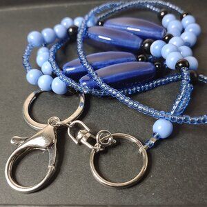 Blue Glass And Ceramic Bead Lanyard